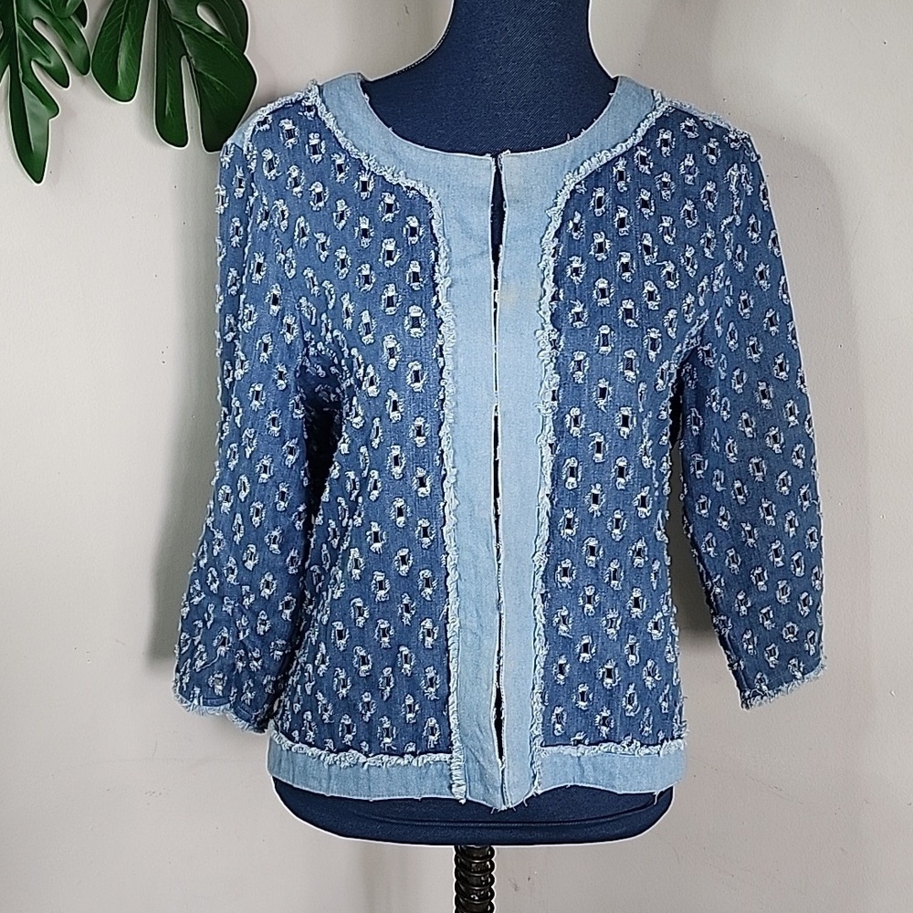 Rebecca Elliot Distressed Denim Jean Jacket 90s vintage